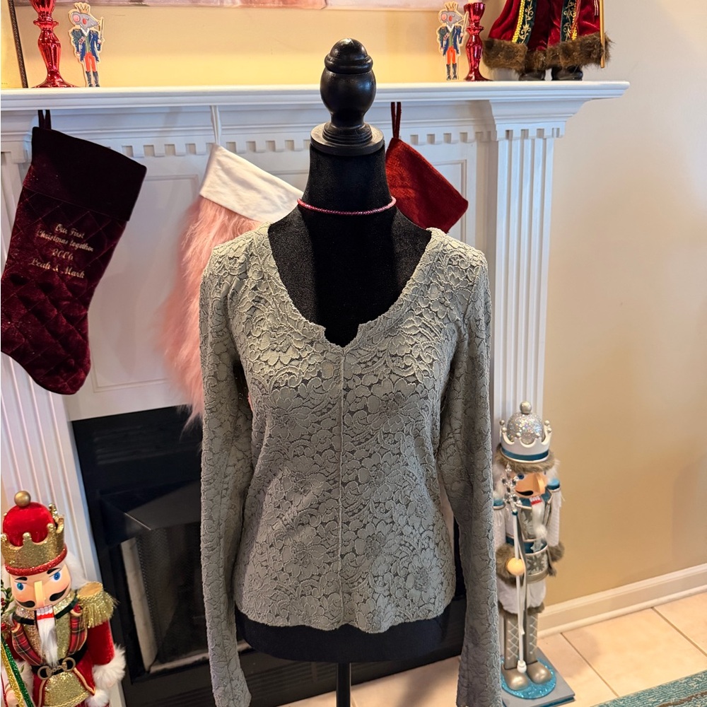 Free People Lace Blouse in Gray